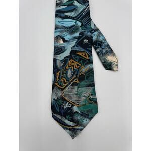 Vtg Generra Mens Necktie Tie Geometric Abstract Multi Color Classic USA 58” Long